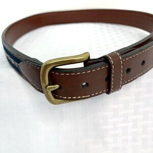 Nautica Belt Boys 27.5 - 30.5 Inches Brown Leather Fabric Sailing Insets Casual